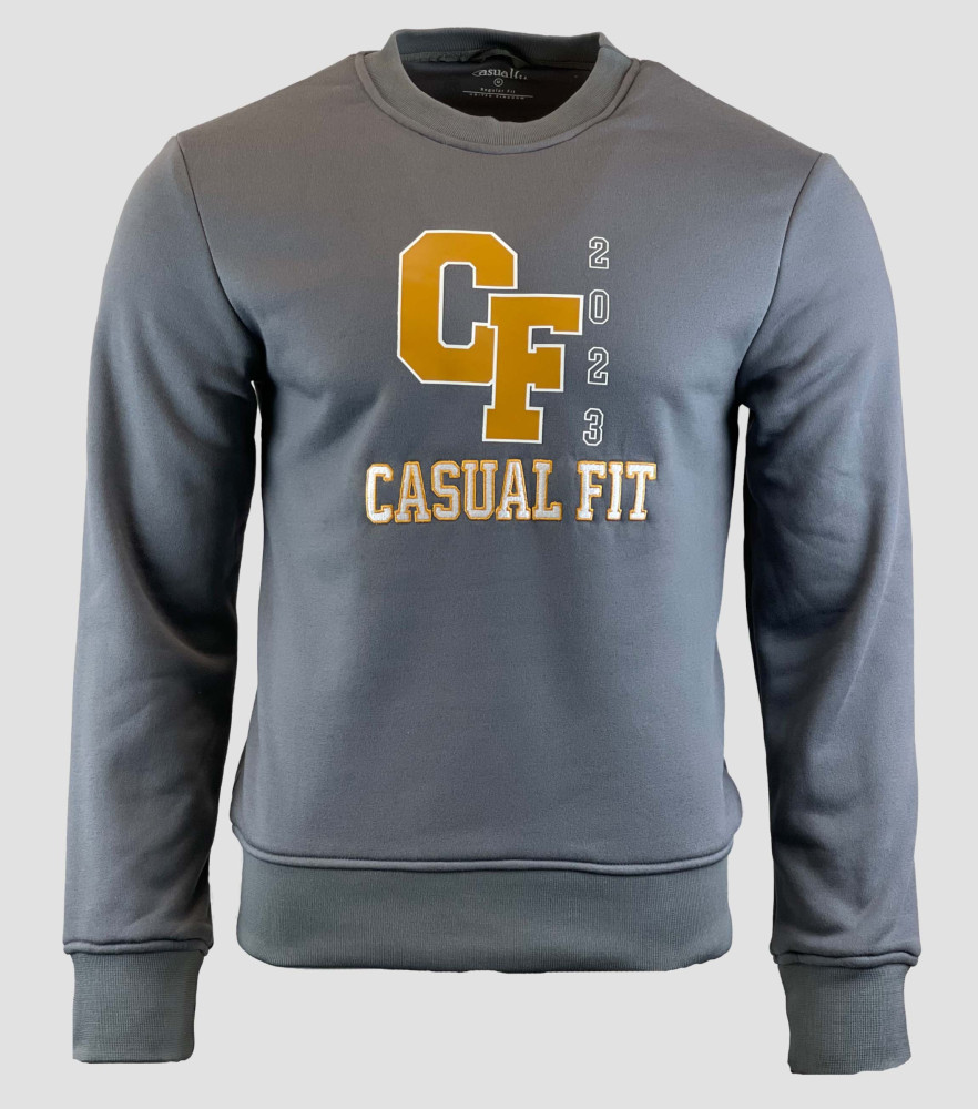 Grey Crew Sweatshirt with Embroidery and printed on Chest
