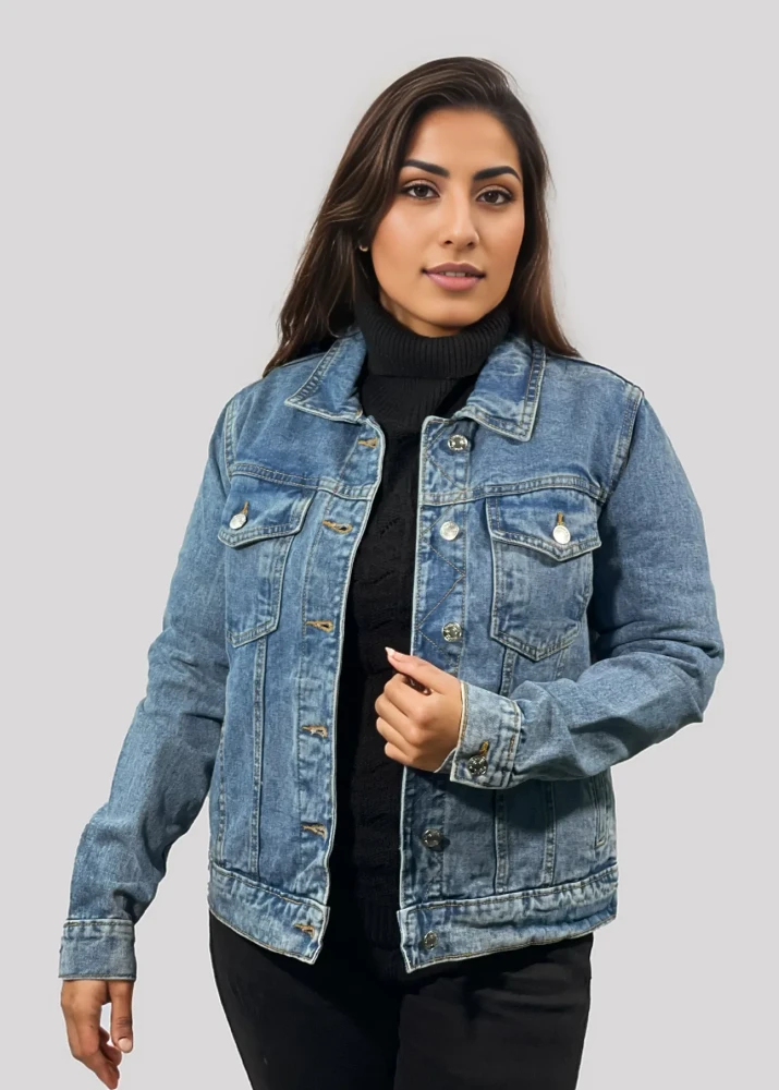 Ladies Indigo Button Closer High Street Branded Denim Jacket