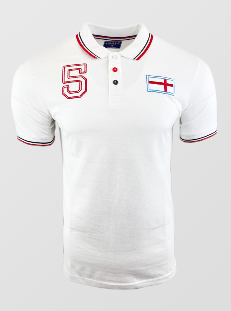 MENS SHORT SLEEVE POLO SHIRT WITH EMBROIDERY ON CHEST NUMBER & UK FLAG