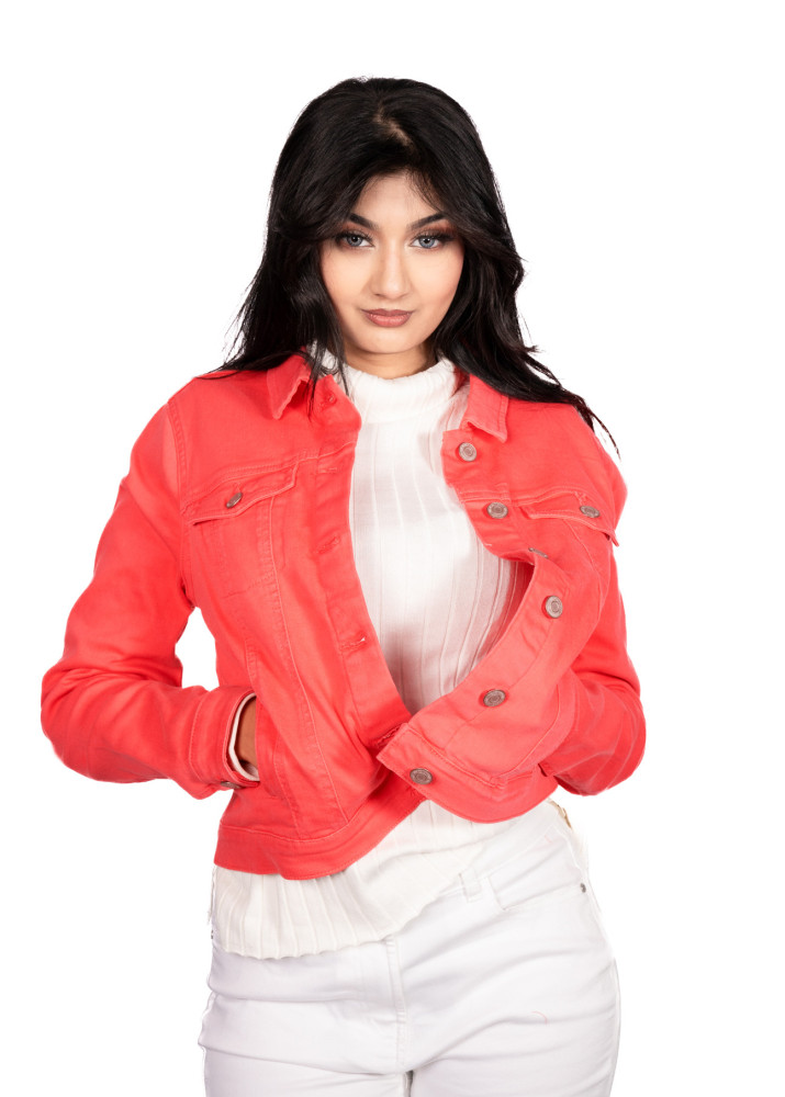 Women Coral Whisky Denim Jacket