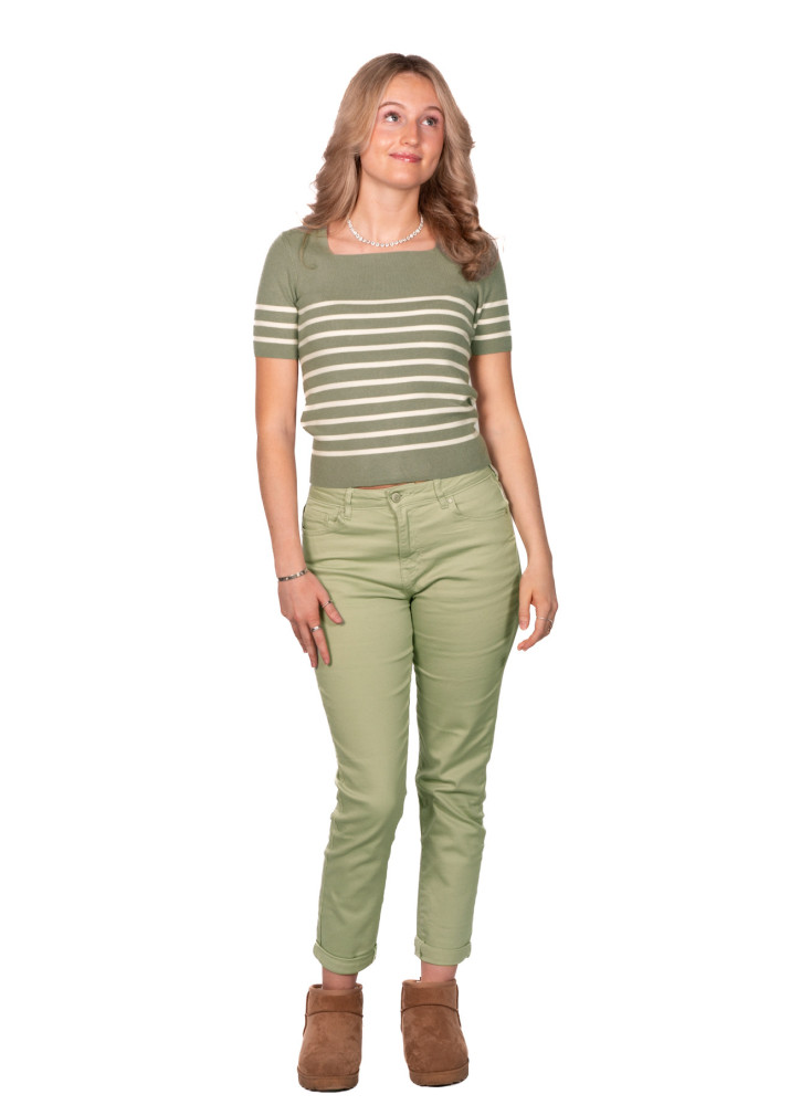 Women Crop Mint Boyfriend Jeans Pant