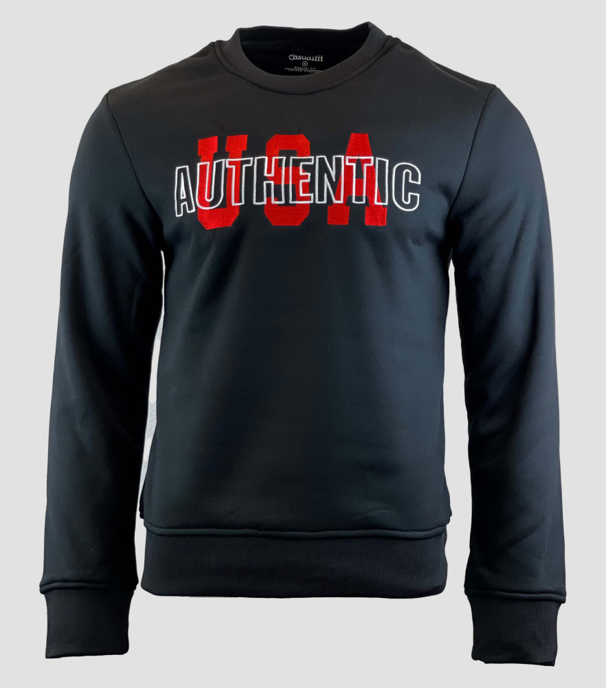Black Sweatshirt with USA Embroidery Lettering on Chest