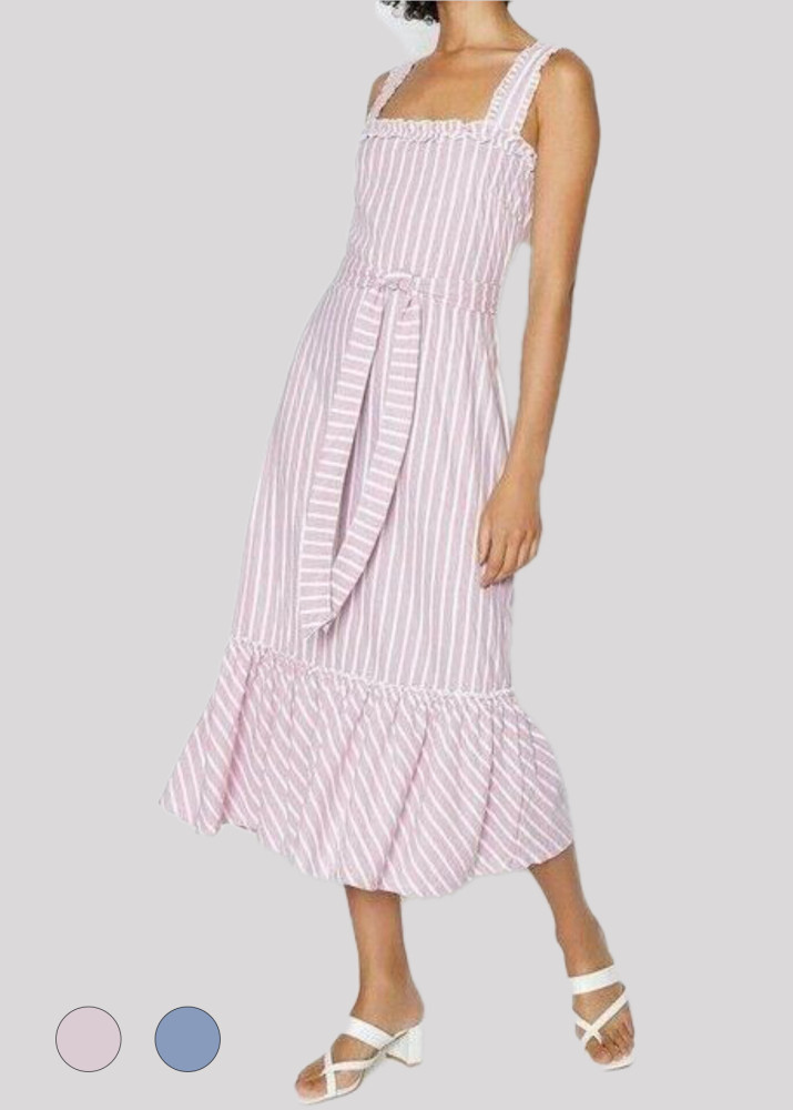 Stripe Frill Hem Midi Dress