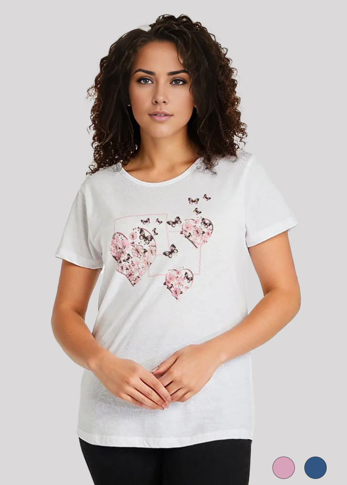 Ladies Short Sleeve Butter Fly Printed T-shirt