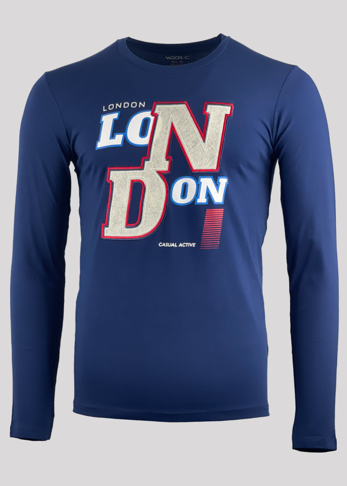 MENS LONDN PRINTED & EMBRIODERY LONG SLEEVE T-SHIRT WITH EMBROIDERY & BADGE