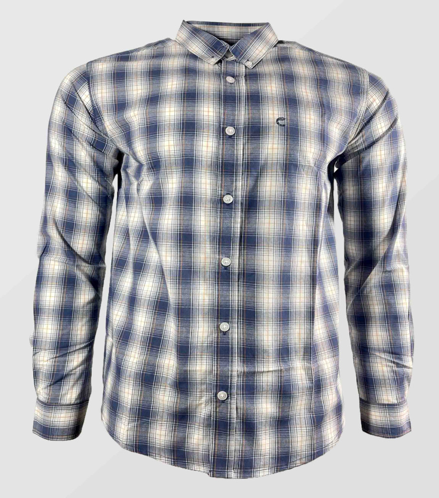 Button Down Full sleeve Check Cotton Shirt with Embroidery Logo on Chest.