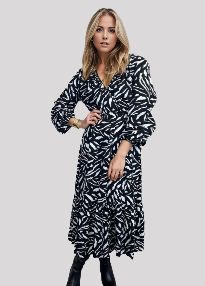 Black Zebra Printed Long Dress