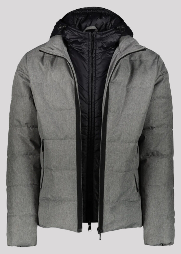 Men's Double Zipper Padded Down Jacket with Hood