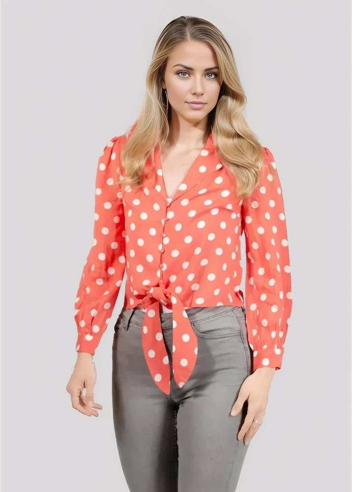 Orange Tie front Ball Print Top