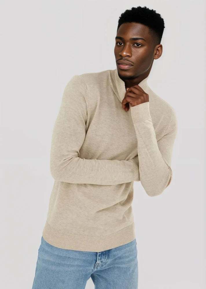 Men's Fine Knit High Neck Roll Over Turtle Neck  Pullover Jumper